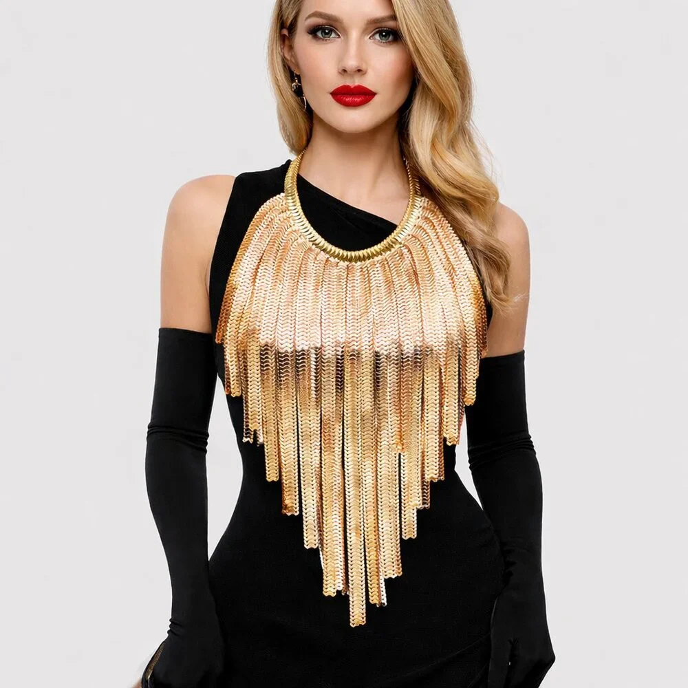 Luxury Gold Fringe Bib Necklace - Picture 3 of 4